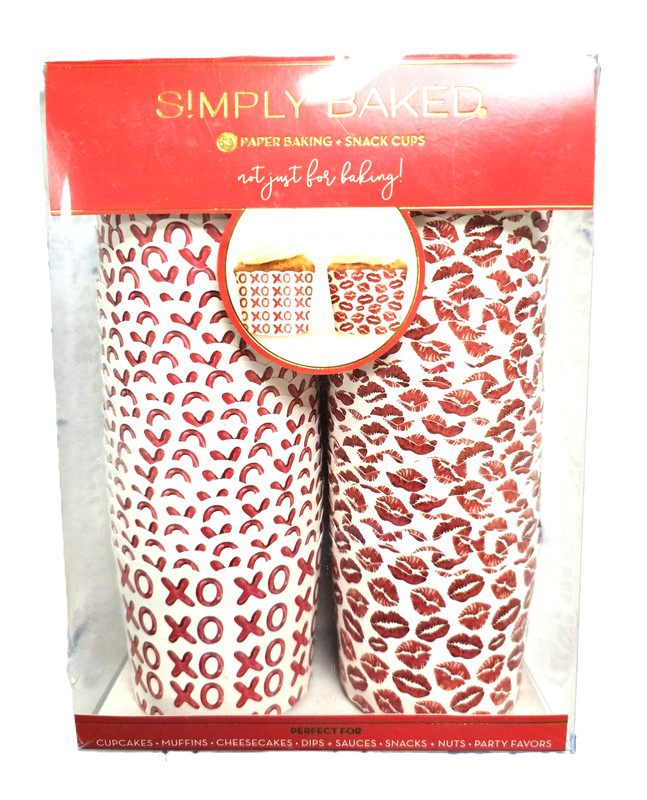 50 PC SIMPLY BAKED RED,WHITE “XOXO” & LIP KISSES PAPER BAKING CUPS – 5 OZ