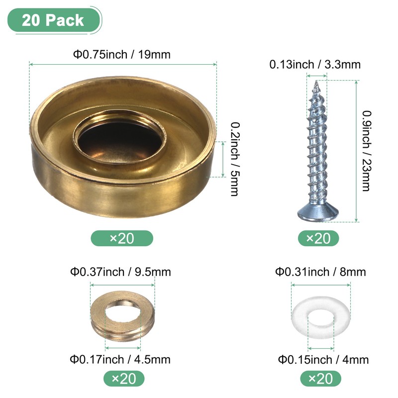 20-Pack Screw Covers Caps, 0.75" Dia Decorative Mirror Screws Cap [Gold Tone] gallery