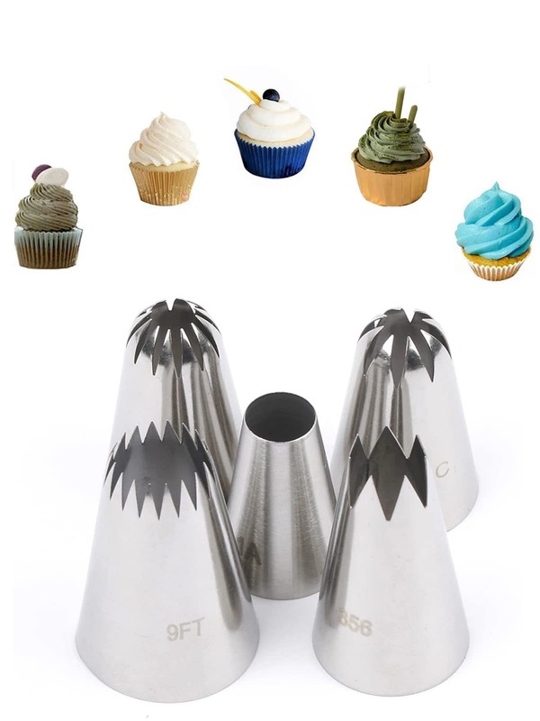 Frosting Tips Large Eclair Churro Macaron Star Round Piping 5 Pcs