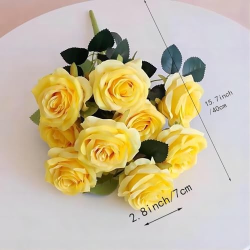 Artificial Roses Fake Flowers 10 Heads Arrangement Silk Bouquet Yellow gallery