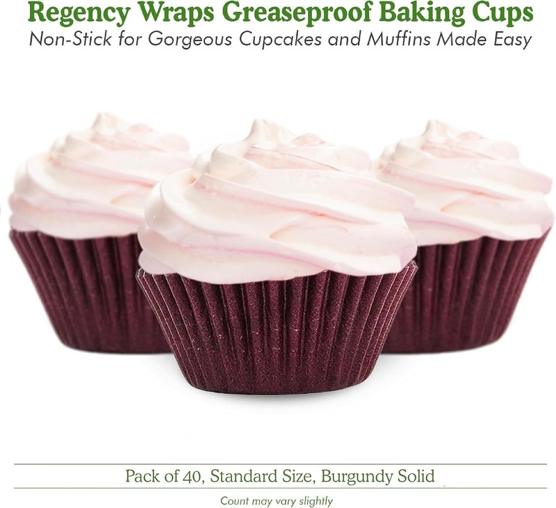 Greaseproof Professional Grade Baking Cups Pack of 40 Standard Liners Burgundy gallery