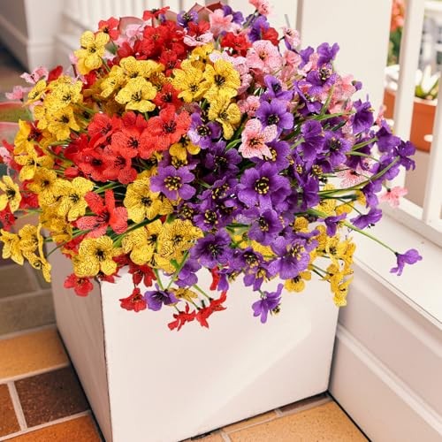 Artificial Mums Flowers for Outdoors, 16 Bundles UV 16PCS Mix 4 Colors gallery