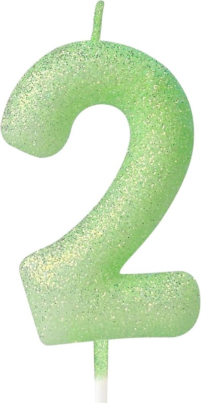 2nd Glitter Birthday Candles,Green Birthday Number Candle,Macaroon 3D Flash