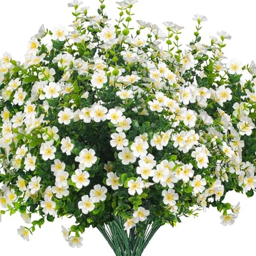 Grunyia Outdoor Artificial Flowers UV Resistant & Fade Proof, 12 Pack White gallery