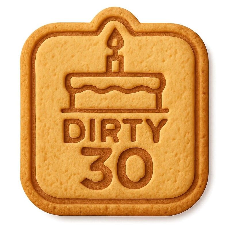Classic Dirty 30 Cookie Cutter & Stamp, Fondant & Clay – 3.6×4″