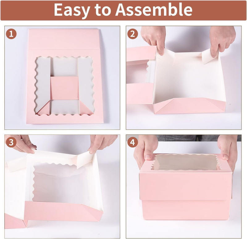 24 Pcs Pink Pie Boxes,12X12X3 Inch Auto-Popup Bakery Boxes with Window Donuts Ch gallery
