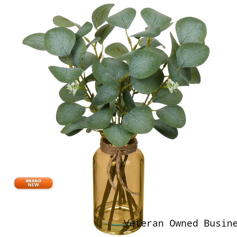Briful Artificial Eucalyptus Stems In Amber Glass Vase Faux Water 14 Fake Plant