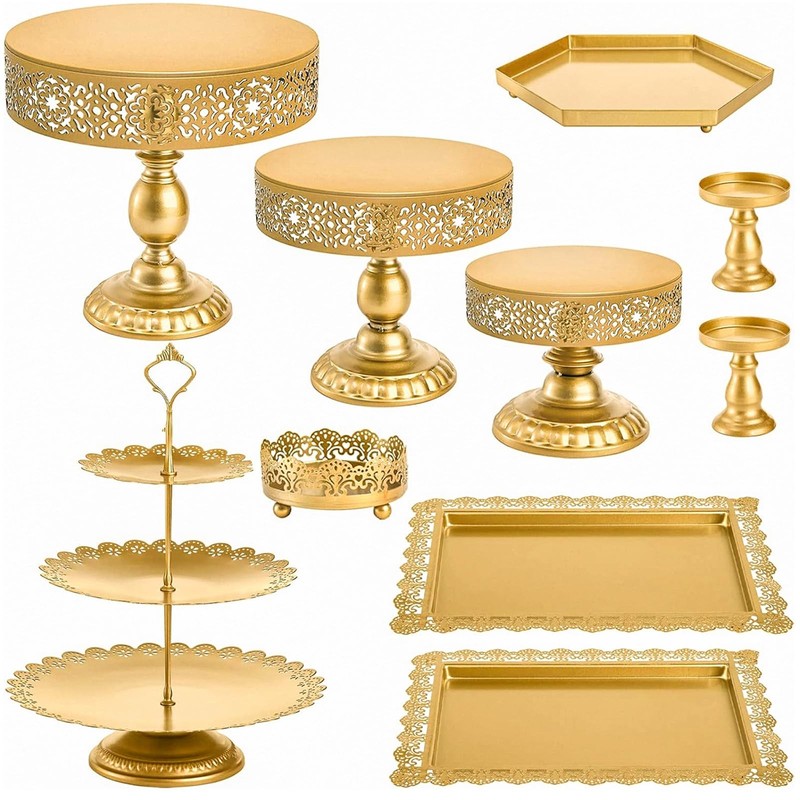 10 Pieces Gold Cake Stand Set, Metal Round Cupcake Holder Dessert Display Pla…