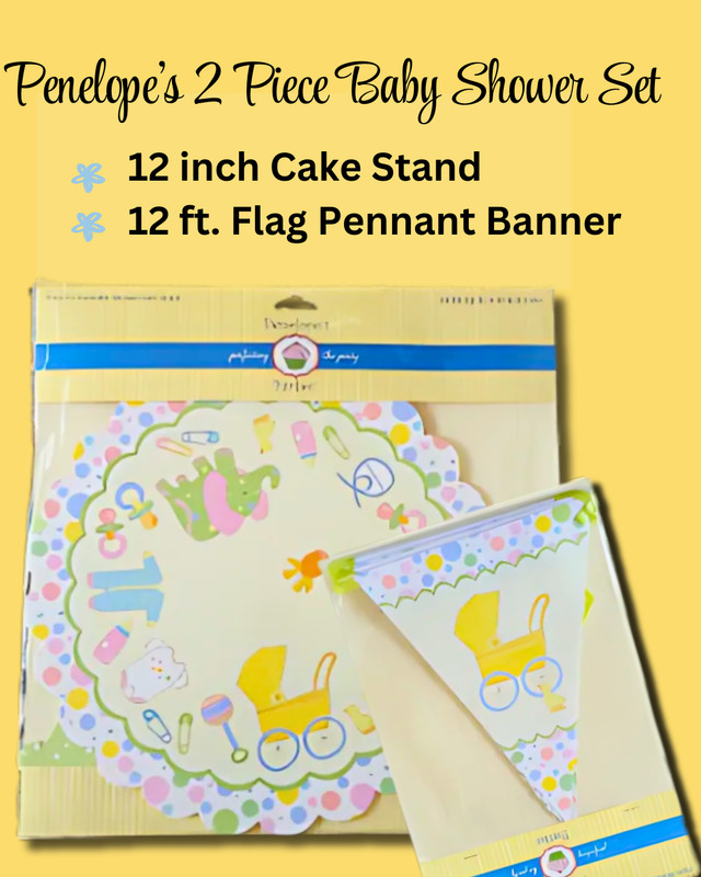 New! Penelope’s Parties Baby Shower Cake Stand & Banner Set – A Rare Gem!