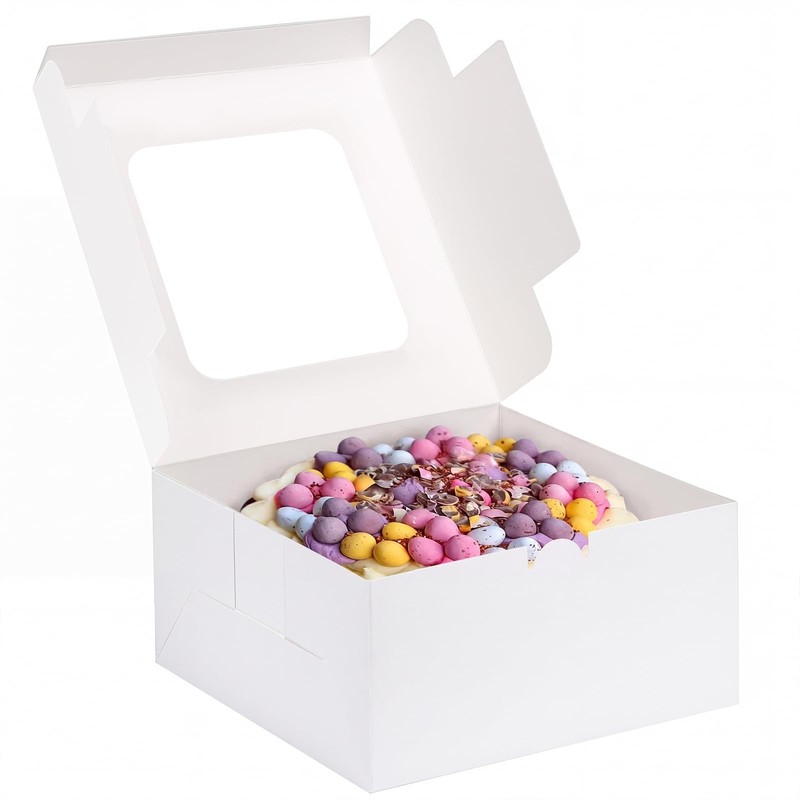 24pcs Cake Boxes, 10x10x5 Inches White Square Bakery Boxes with Window Cajas …