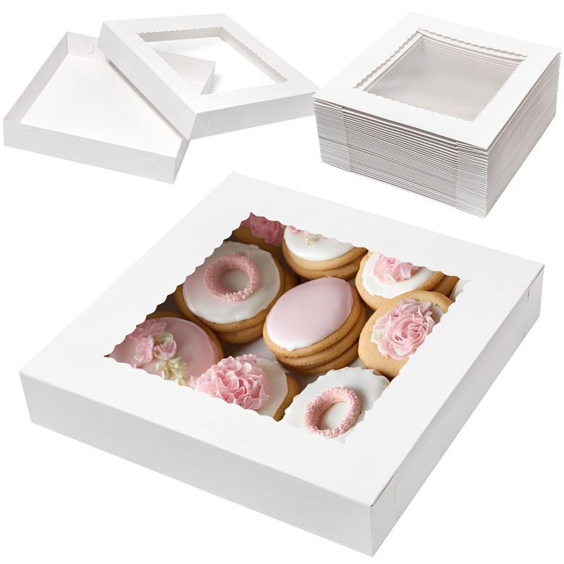 20Pcs 14x14x2.5 Bakery Boxes with Window Pie Boxes for Pastry Baking Cake, Cu…