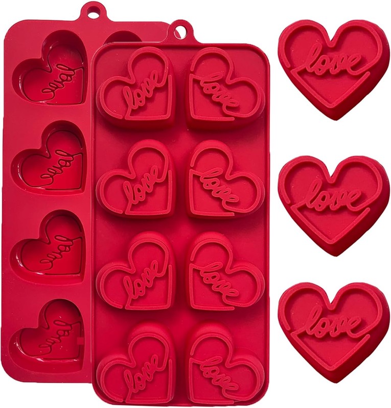 2 Pack Conversation Heart Molds, Heart Ice Cube Tray Mold 8 Cavities Hearts Choc