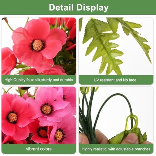 Artificial Flowers for Outdoors Spring Summer Decoration,4 Rose Red Pink gallery