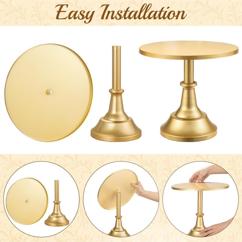 3 PCS Gold Cake Stand Set 8"/10"/12" Plate 6-10 Inch Cakes Dessert Table Display gallery