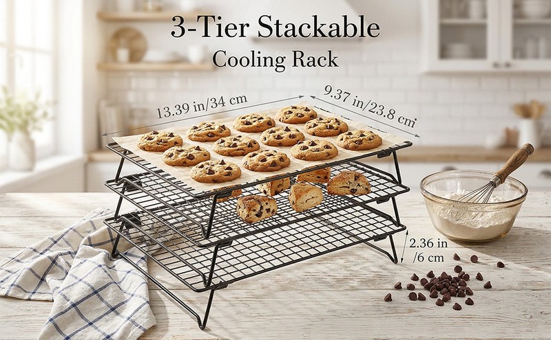 3PCS Stackable Cooling Rack for Baking, 13.3 x 9.3 Inch Carbon Steel Wire Rack gallery