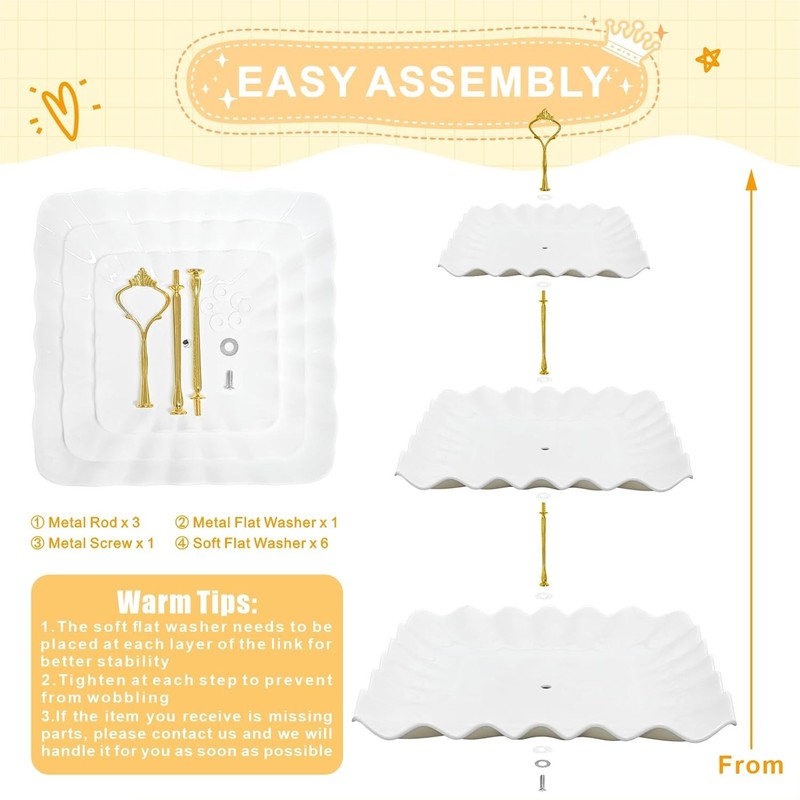 7 Pcs Dessert Table Display Set 2 X 3 Tiered Cupcake Stand Holder 2x Tongs White gallery