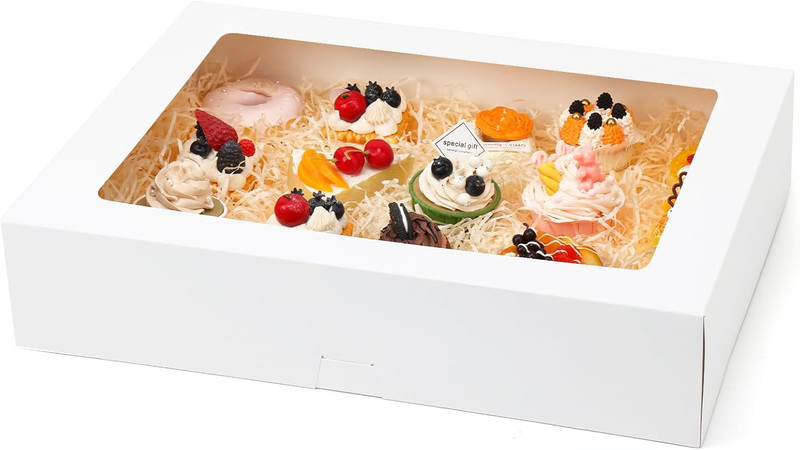 Moretoes 10pcs 19x14x4in Half Sheet Cake Boxes with Window, White Cookie Boxes,