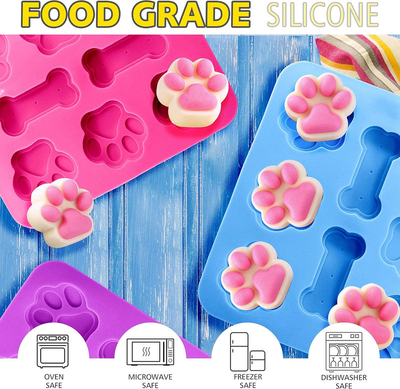 3 Pack Silicone Molds with Puppy Dog Paw and Bone Shaped 2 in 1, Reusable Non-St gallery
