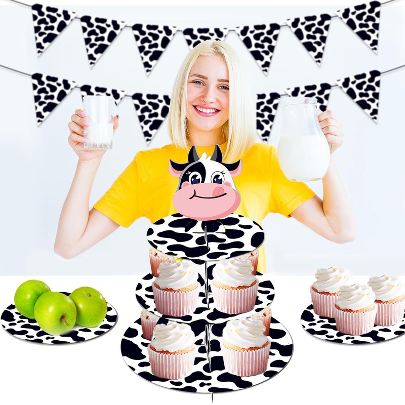 Milk Cow Cupcake Stand, 3-Tier Cupcake Holder Dessert Tower for Wedding Birth... gallery