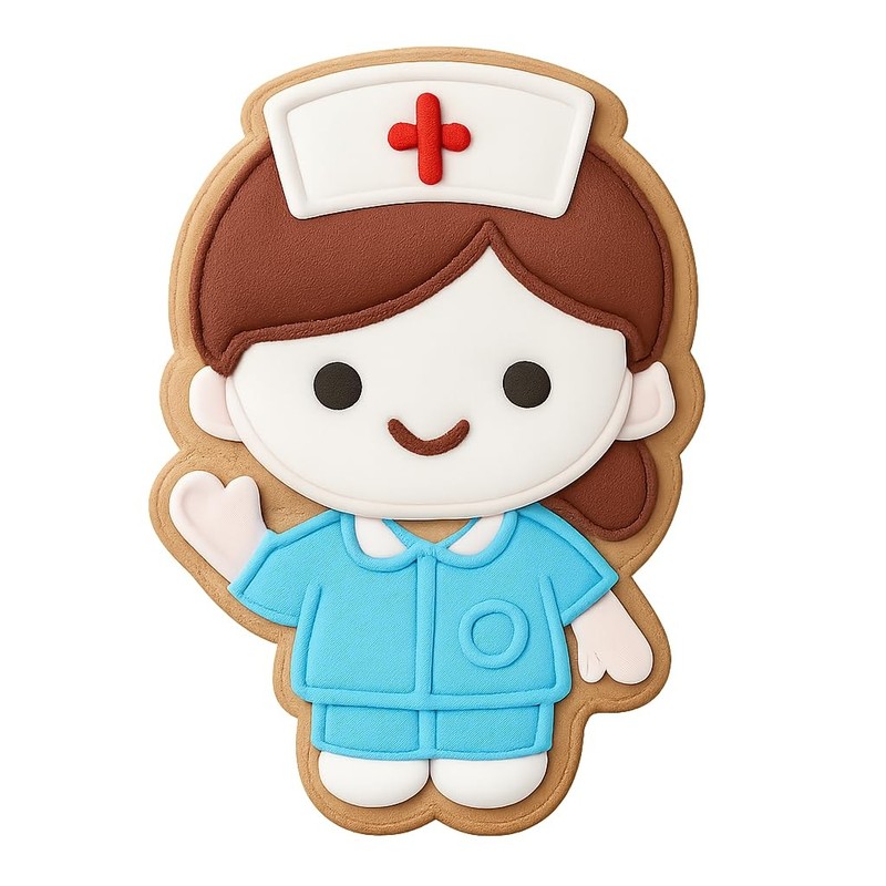 Chibi Nurse Waving Cookie Cutter & Stamp, Fondant & Clay - 4x3.6" gallery