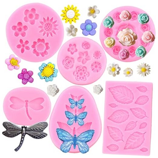 Flower Fondant Cake Mold Rose Butterfly Dragonfly Daisy Rose Leaf Style A