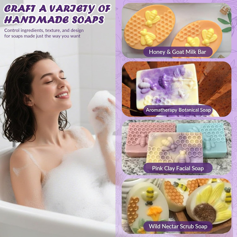 Silicone Bee Honeycomb Flower Oval Bar Molds, 6 Shapes 12 Cavities for Candy Soa gallery