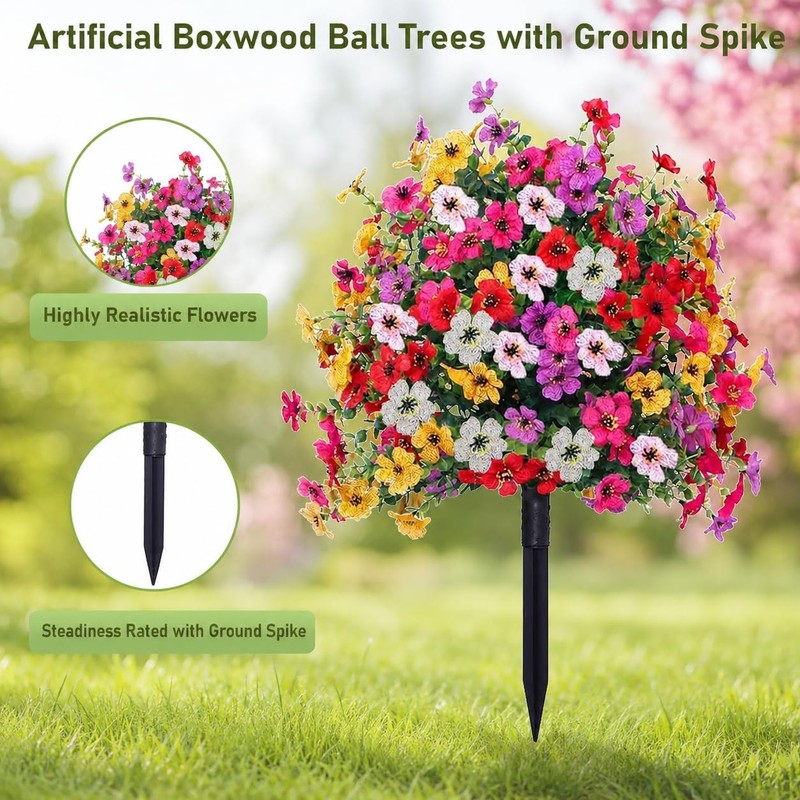 Thkful Topiary Flower Ball Trees Artificial Outdoor Set Of 2 D15.8 Uv Resistant gallery