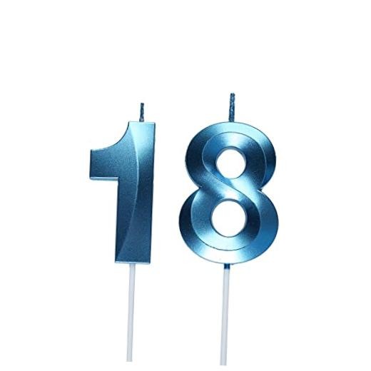 18th Birthday Candles, Number 18 Cake Topper for Birthday Decorations Blue