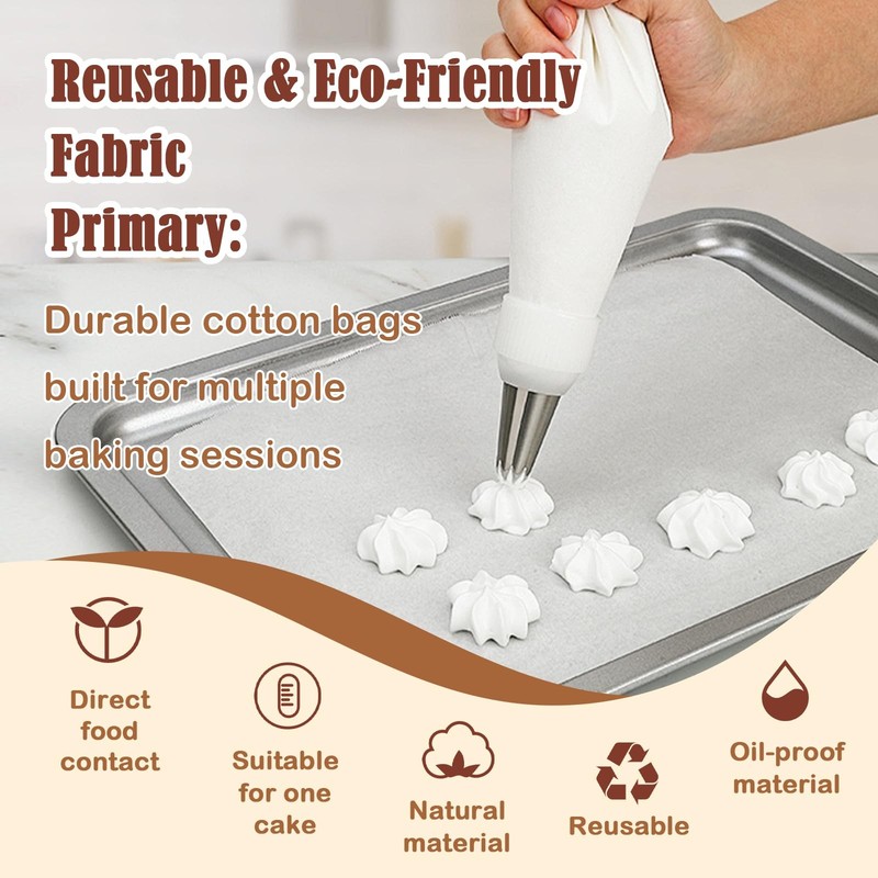 9-Piece Reusable Piping Bags and Tips Set- Cotton Baking Kit with Coupler, St... gallery