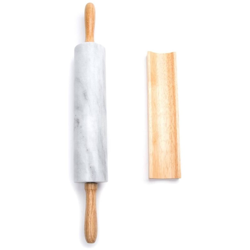 Polished Marble Rolling Pin with Wooden Cradle, 10-Inch Barrel, White gallery