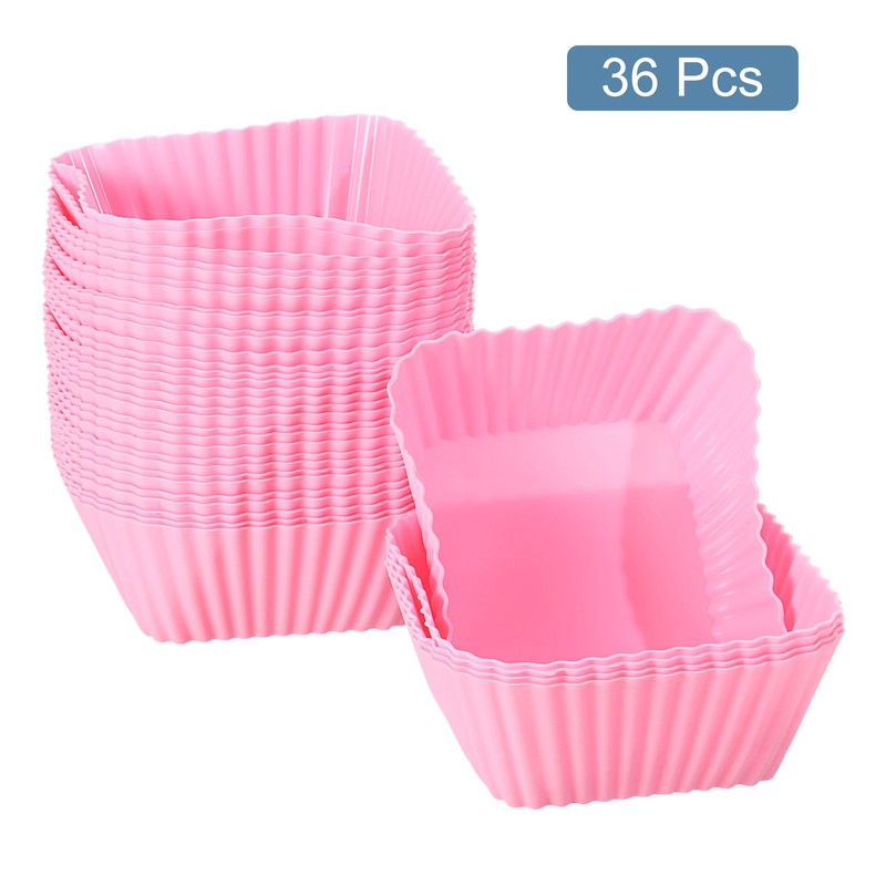 36Pcs Silicone Cupcake Baking Cups 2.8" Square Muffins Liners Pink gallery