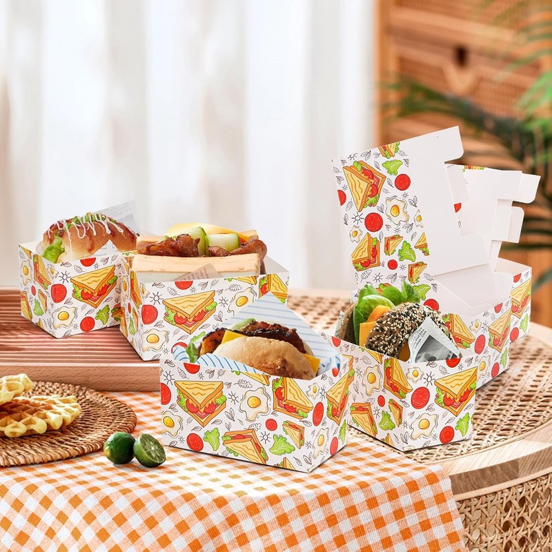 100 PCS Disposable Sandwich Paper Boxes, Egg Sandwich Take Out Containers, Mi... gallery