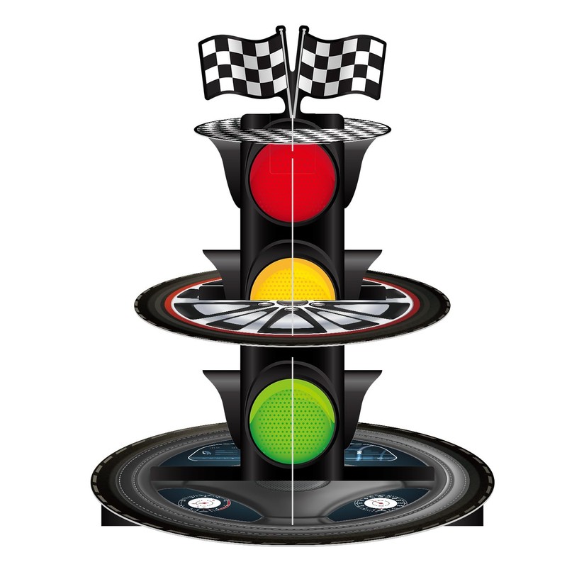 Racing Car Cupcake Stand, 3 Tier Traffic Light Party Cardboard Round Tray Sta…