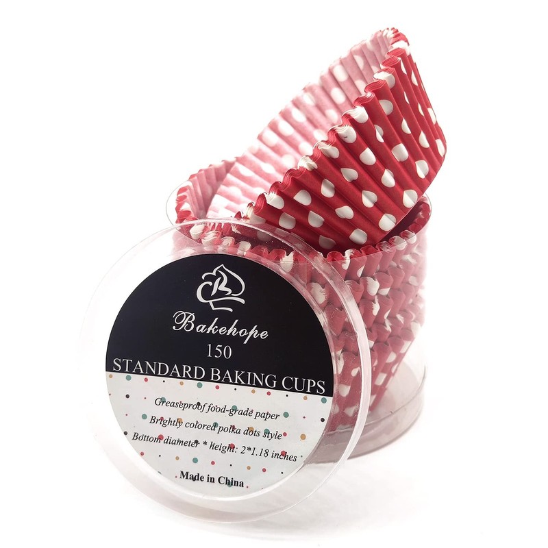 Red Standard Baking Cups, Cute Polka Dots Greaseproof Cupcake Liners, 150-Count gallery