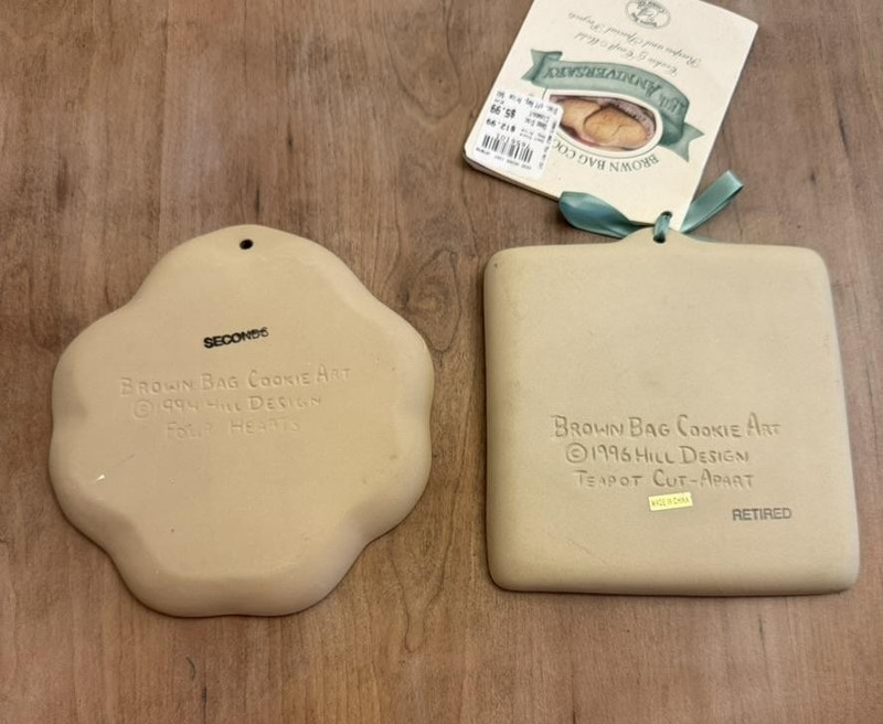 Vintage Brown Bag Cookie Art Molds Set Teapot Cut-Apart & Folk Hearts Retired gallery