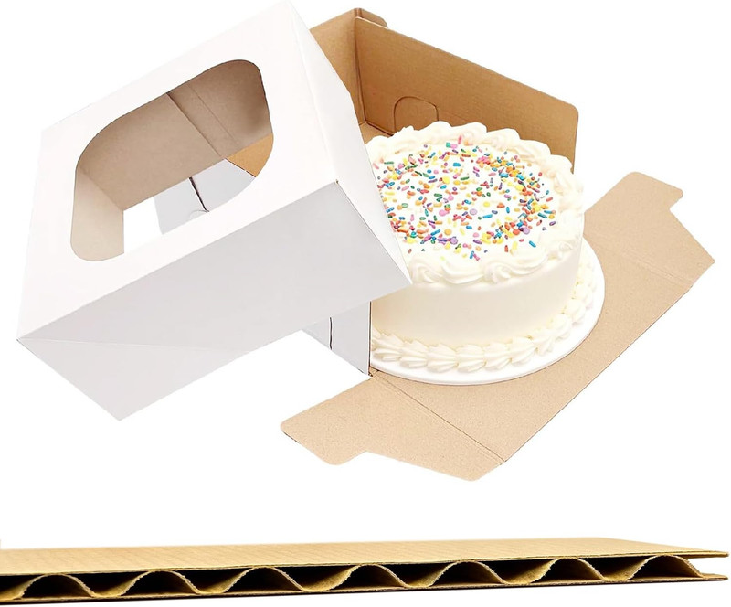 3 Pack Sturdy Corrugated Cake Boxes with Window, 10″X10″X5″ | White Disposable C