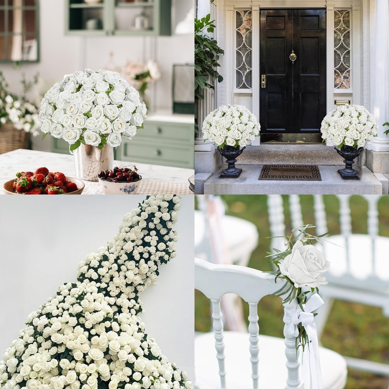 Uqueeten Artificial Flowers Roses White 100PCS 19.6" Bouquet gallery
