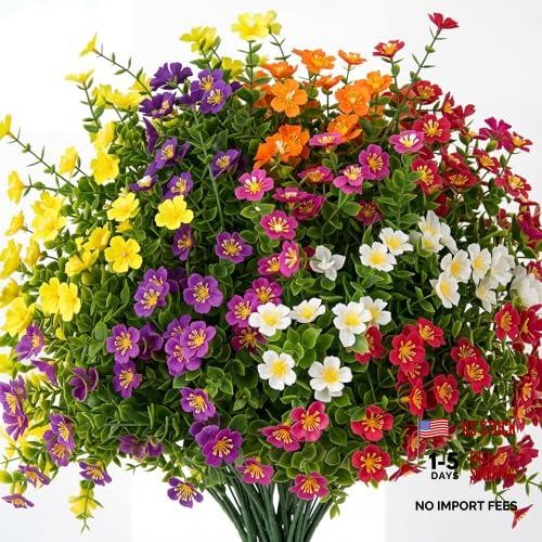 Pack Artificial Flowers Outdoor UV Resistant, 6 Colors Realistic 24 Colorful