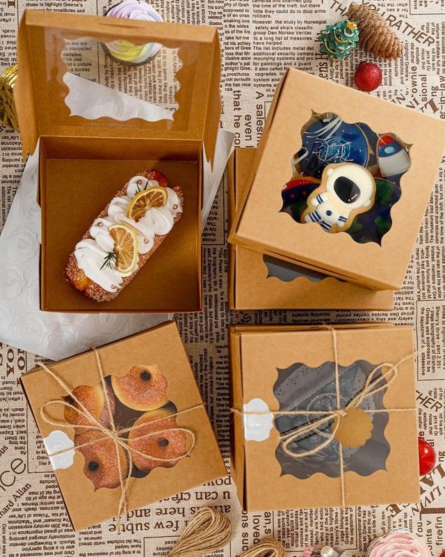 140Pcs Brown Bakery Boxes with Window - 6"x6"x3" Macaron, Donut & Cookie Boxes gallery