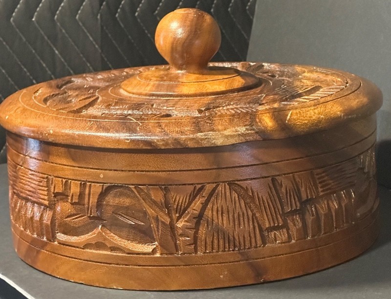 Vintage Cake COVER ONLY Teak Wood Hand Carved Philippine Dome Lid Tiki Hawaiian