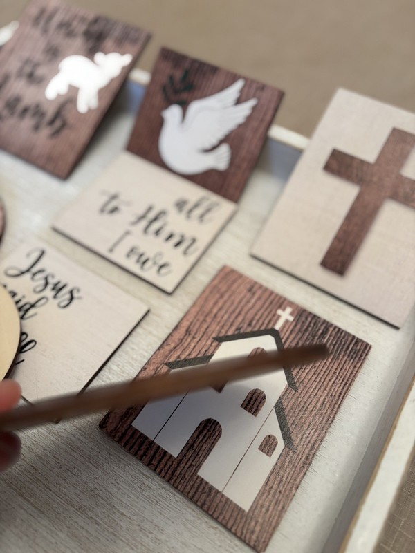 9 Pcs Religious Easter Tiered Tray Decor Set Farmhouse Christian He Is... gallery