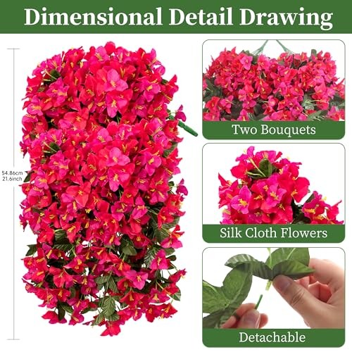 Artificial Bougainvillea Hanging Flowers Plants - 2 Rose Red & Red Lotus Mix gallery