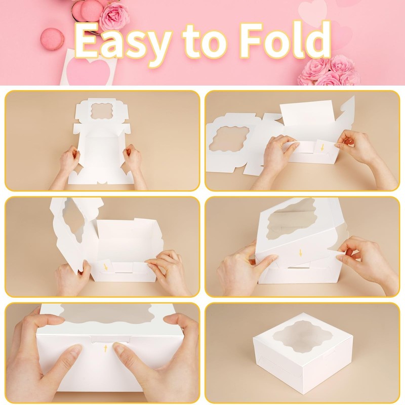 WINKIO 12 Pieces Cookie Boxes with Window, 6×6×3 Inches Treat Boxes for Bakery gallery