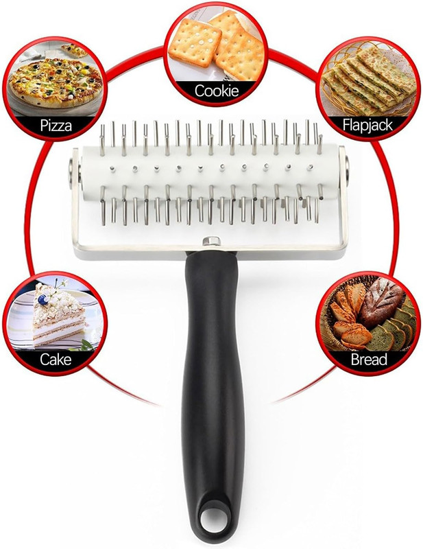 Pizza Dough Docker Roller, Stainless Steel Pizza Pin Puncher Dough Hole Maker, H gallery
