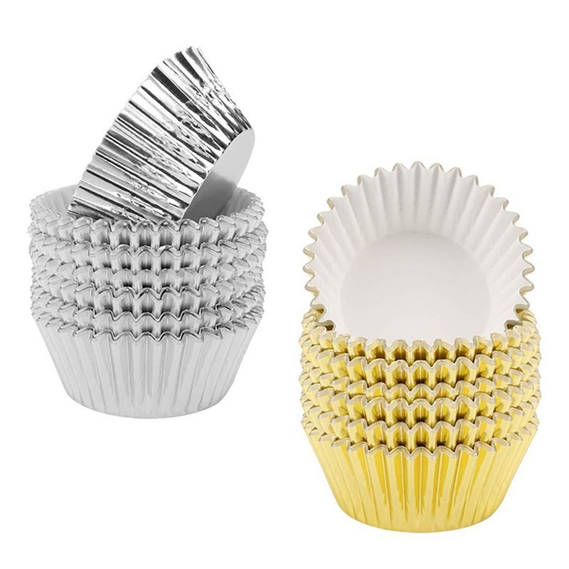 200Pcs Thicken Baking Cake Cups Aluminum Foil Paper Wrappers for Party Desserts