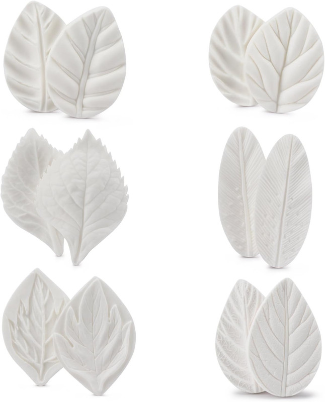 Silicone Leaf Fondant Mold, 6Pcs Rose Leaf Cutter for Fondant Cake Decorations S