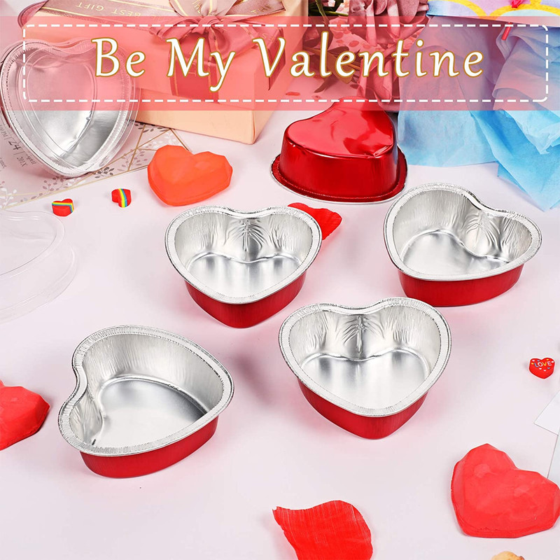 20 Sets Aluminum Foil Cake Pan Heart Shaped Cupcake Cup with Lids 100 Ml/ 3.4 Ou gallery