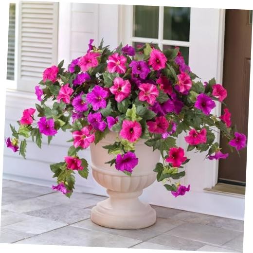 Artificial Fake Flowers for Outdoor Spring Decoration, 2PCS B-fuchsia Purple gallery