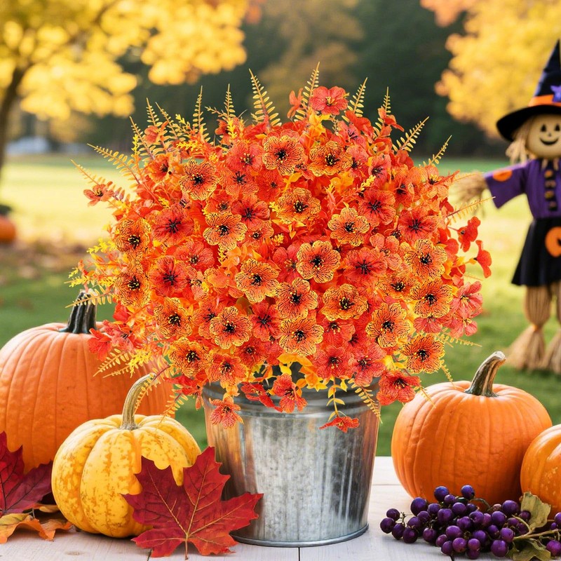 Amberfun 16Pcs Artificial Fall Flowers For Outdoors Realistic Faux Silk Flowers gallery