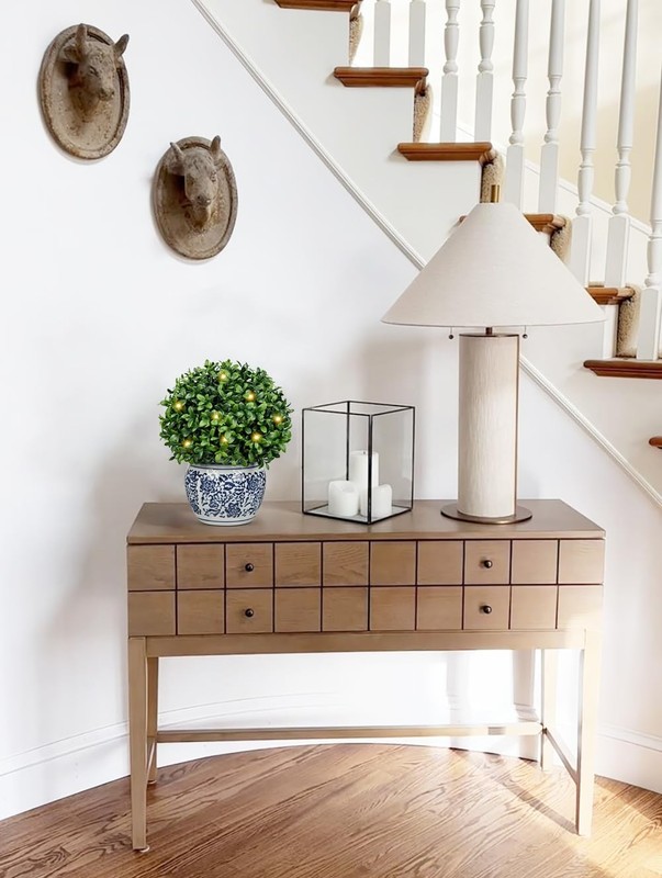 Dilatata Artificial Topiary Boxwood Ball In Blue And White Ceramic Pot Lighted gallery